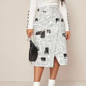 Newspaper Print PU Wrap Skirt